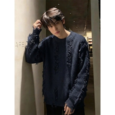 网图潮流破洞流苏毛衣宽松慵懒风设计感针织衫HY832TP55控89，男装针织衫/毛衣，电商A102B