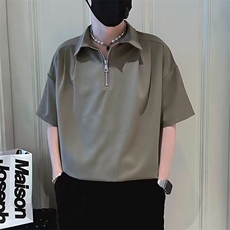 【网图现货】夏季冰丝轻熟风百搭休闲半拉链短袖衬衫男C053/P35，男装T恤，星座205-3