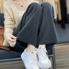 时尚简约羊毛直筒裤女秋冬季新款高腰显瘦宽松休闲长裤，女装休闲裤，邓利维