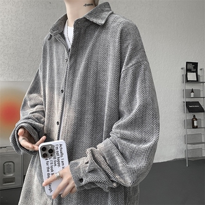 8XL-M人字纹小香风衬衫男生春秋衬衣宽松慵懒垂感外套CS29008P45