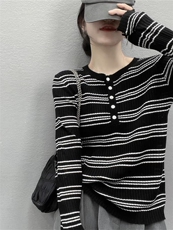 精仿羊毛条纹半开扣，女装针织衫/毛衣，晨旭羊绒