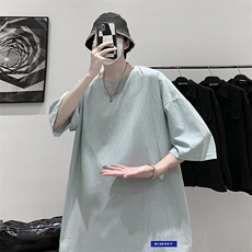 YT26202-P30亚短袖t恤男大码五分袖男宽松七分袖港风模特，男装T恤，电商A040
