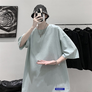 YT26202-P30 亚短袖t恤男大码五分袖男宽松七分袖 港风模特图片