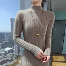 2025秋冬百搭时尚简约高领长袖修身舒适百搭针织衫，女装针织衫/毛衣，冬贝尔貂绒