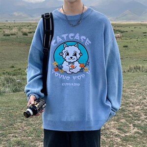 ！2023秋冬新款男士小羊刺绣毛衣潮流针织衫上衣外套M317P78图片