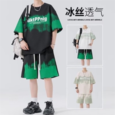2025新款运动套装男士夏季青少年短袖t恤美式潮流宽松休闲短裤ins，男装牛仔裤，星座1210-1