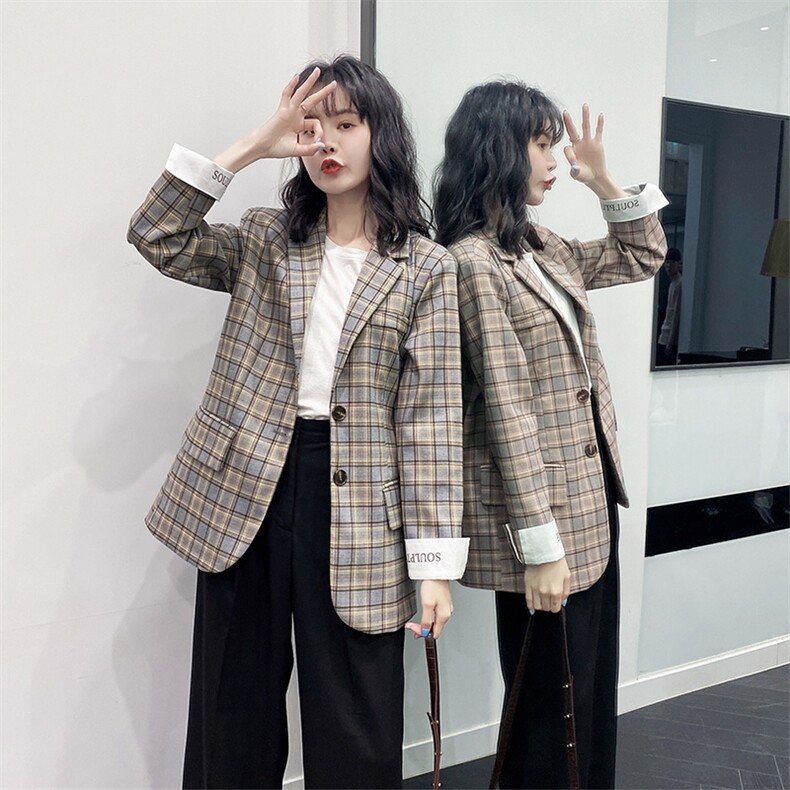 【现货】2021春秋装新款英伦风格子西装166-XZ03P95控158,女装西装,茜茜公主