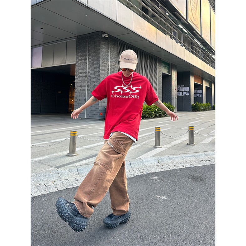 美式高街vibe风直筒长裤欧美痞帅男hiphop复古水洗拼接工装牛仔裤,男装牛仔裤,星座301D-4(原星座1004-4）