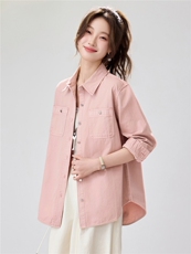 2026早春新款樱花粉工装衬衫女宽松显瘦长袖休闲衬衣温柔风韩版，女装衬衫，艾米