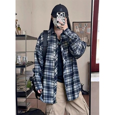 格子衬衫男女款春秋季2025宽松休闲长袖百搭衬衣复古外套CS309，男装衬衫，星座1116A（原606A-3）