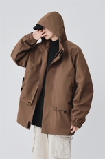 秋季冲锋衣连帽夹克男宽松落肩纯色上衣外套DSA157B-JK729-P70，男装夹克，电商A157B