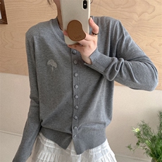 春季新款女士舒适简约金银线绣花针织开衫长袖，女装针织衫/毛衣，佰米娇羊绒