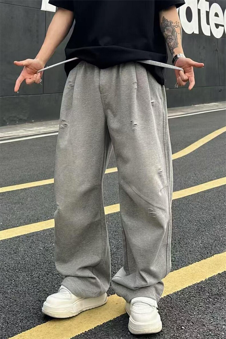 2025春夏新款重工纯棉洗水破洞复古晕染设计卫裤7193P65,男装休闲裤,电商A089-1