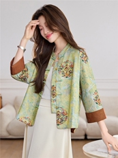 现货中式人丝锦缎通勤女2026年春秋新款提花巨好看短款外套，女装短外套，木橙西子