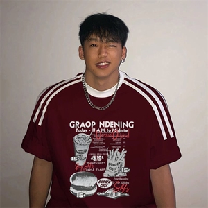 夏季美式高街重磅纯棉三条杠织带撞色男女短袖T恤ZD358-特P30图片