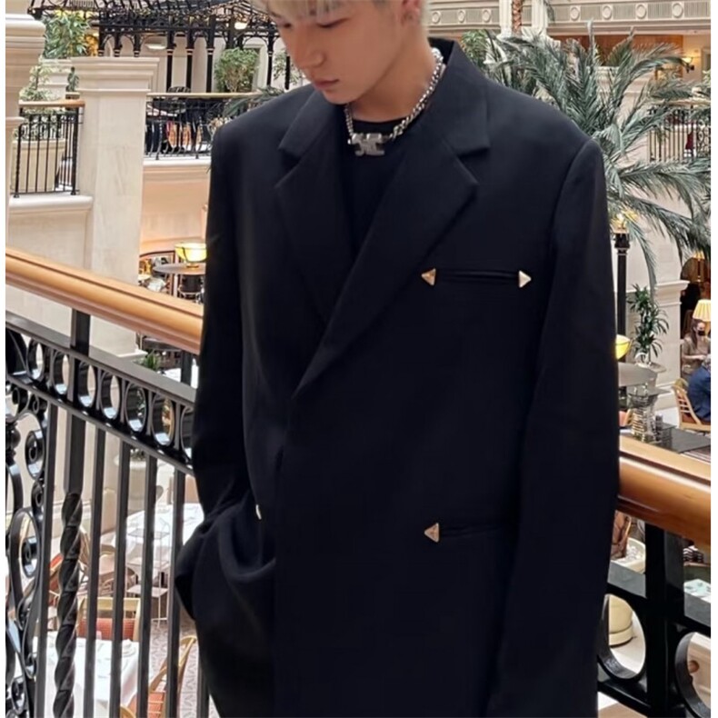 春秋小众设计感垫肩金属装饰西装外套休闲高级百搭宽松西服，男装西服，星座601-1
