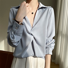 胸前扭花衬衣长袖时尚百搭休闲风，女装衬衫，素语电商供货