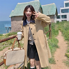 POLO领宽松型宽松风衣中长款纯色春秋英伦风短款百搭气质小个子，女装风衣，蝶眷