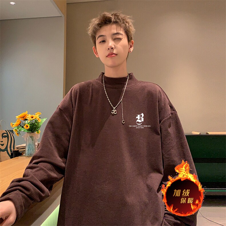 一件过冬重磅保暖针织衫德绒加绒加厚卫衣半高领打底长袖T恤DR33,男装卫衣,电商A486