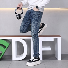 秋冬新款轻奢欧货印花水洗高品质牛仔裤男修身小脚休闲百搭长裤，男装牛仔裤，电商D218