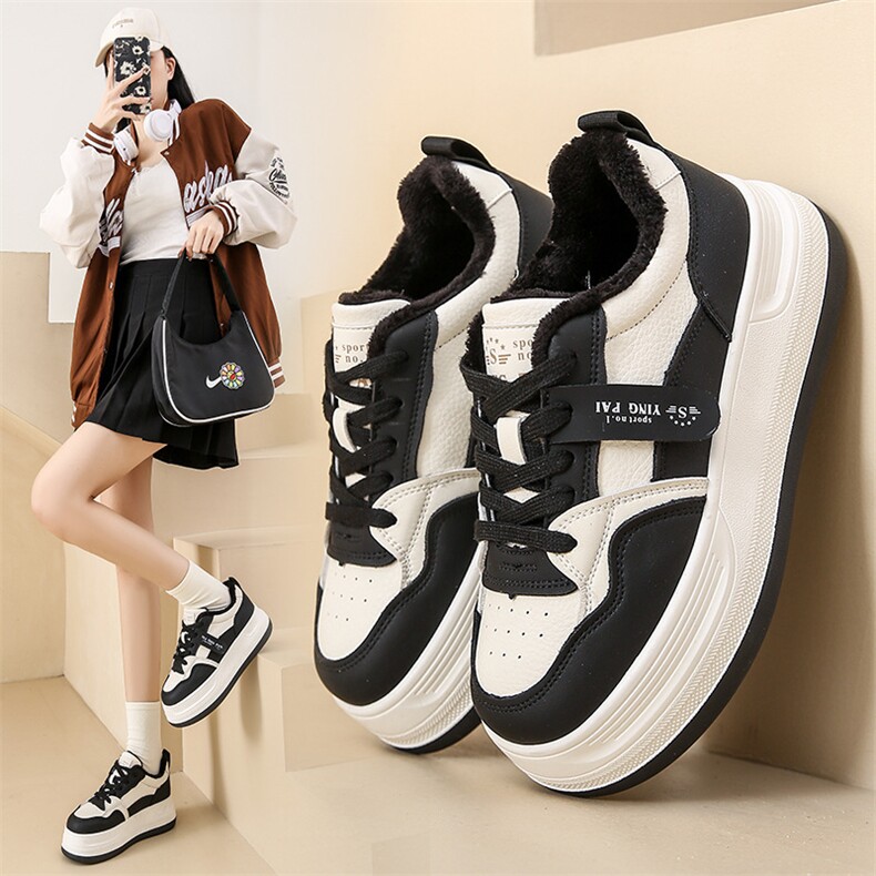 2023冬季加绒小白鞋新款韩版ins女学生厚底增高板鞋休闲保暖女鞋，女鞋休闲鞋，电商A223