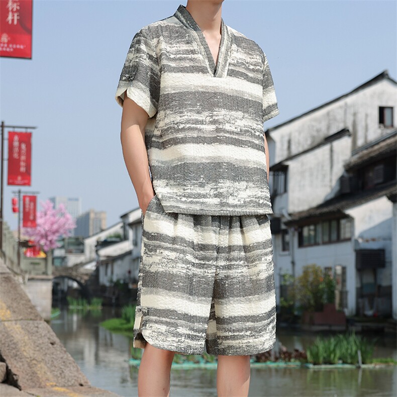 2025夏季新款风男装新中式盘扣休闲套装短袖+短裤A96-P105,男装休闲套装,电商B277(原6028)
