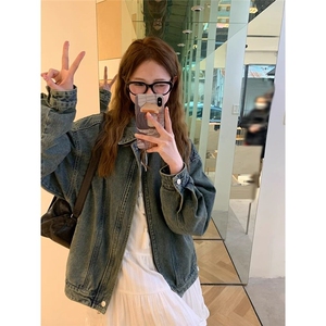 2025牛仔外套男女春季2025宽松美式高街复古翻领夹克拉链上衣潮流图片