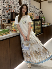 中式绣花熊猫短袖T恤白色显瘦上衣，女装T恤，鑫慧