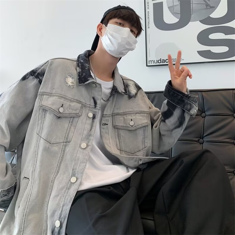 高街做旧破洞牛仔外套男士潮牌休闲夹克美式宽松痞帅上衣JN03-P65，男装工装外套，星座1008-1