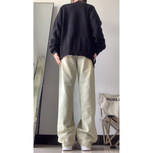 B221 高街美式ins纯色百搭男女同款直筒牛仔裤 LK22048-P55 控78图片
