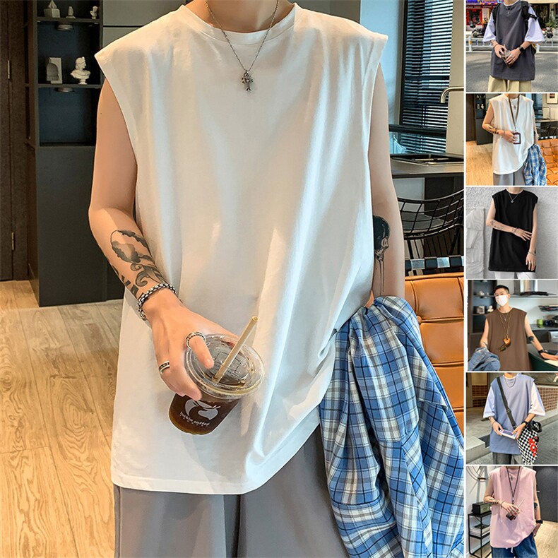 宽松圆领日常百搭夏季休闲坎肩上衣街头风百搭复古T恤HY48TP13，男装T恤，电商A102B
