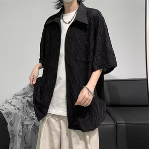 新中式短袖衬衫男小众设计提花情侣宽松休闲衬衣外套CT222-p40图片