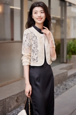 旗袍外搭小披肩长袖蕾丝镂空开衫薄款外套春秋夏季配吊带裙子外搭，女装短外套，婵米儿