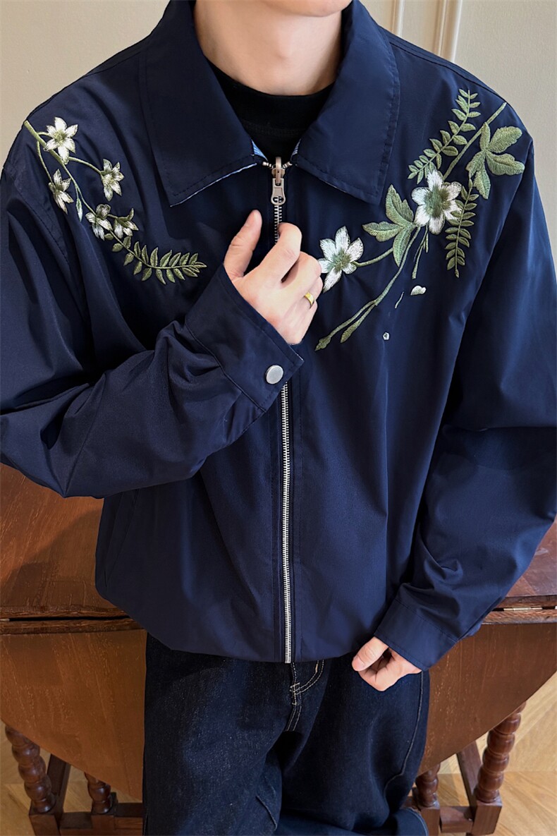 花卉刺绣格子双面穿夹克男装秋季宽松休闲外套XZ514-2-JK990-P98,男装夹克,星座514-2(原B239)
