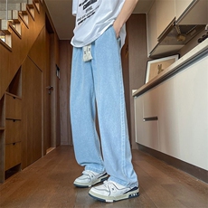春夏季港风宽松直筒休闲潮流X绳男女同款男牛仔裤NK033-p45外贸，男装牛仔裤，星座224-1