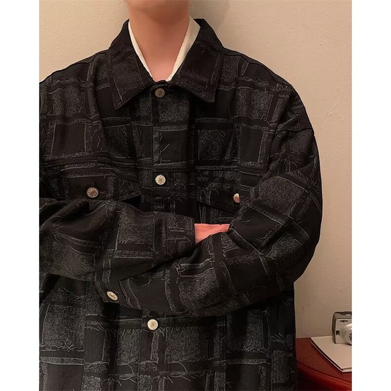 美式牛仔格子外套男潮牌上衣男装衣服痞帅J2225P70,男装夹克,星座1116-2