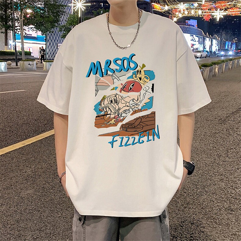 T851大码宽松纯棉运动圆领体恤衫oversize短袖T恤男重磅T图片