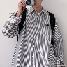 条纹衬衫男春秋内搭潮ins设计感小众休闲衬衣痞帅外套CY073-P33，男装衬衫，星座412