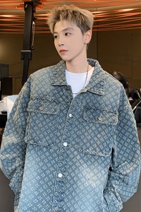 特批P60无差价25春新设计感提花多口袋牛仔服夹克男翻领外套NJ150图片
