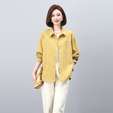 大码女装宽松衬衫外套女春装2026新款设计感小众黄色衬衣纯棉上衣，女装衬衫，板酷