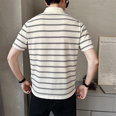 半拉链条纹Polo短袖T恤夏季潮流半袖体恤男士有领上衣PL88559-P68，男装T恤，电商A237