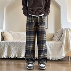 美拉德格子休闲裤男秋季复古潮牌百搭阔腿裤美式高街青少年运动裤，女装休闲裤，星座218-1（原230）