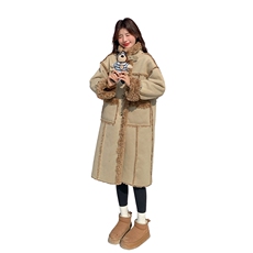 韩版加厚中长款拼接皮毛一体大衣女2025冬季新款显瘦保暖棉衣棉服，女装皮草，2C115