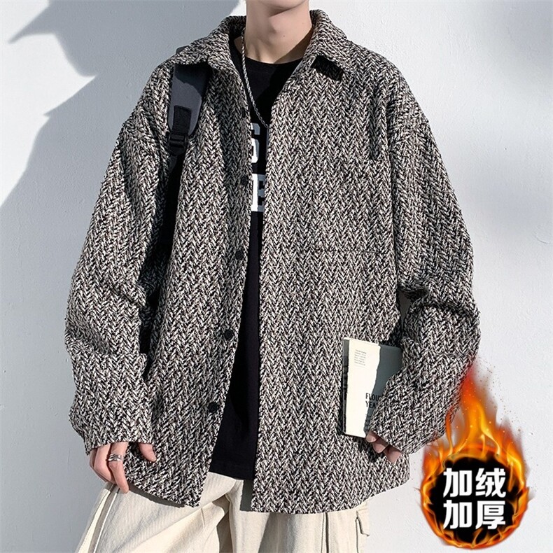 复古小香风外套男士春秋款高级感潮流翻领格子衬衫休闲男夹克,男装夹克,星座1013-1