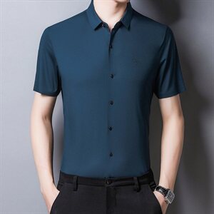 H33205 2021夏季新款短袖衬衫男 锦纶47.1%粘纤44.7%氨纶8.2 %图片
