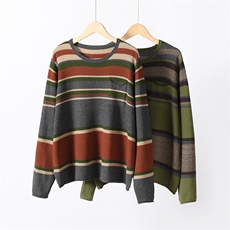 女士时尚简约针织衫撞色条纹长袖开衫，女装针织衫/毛衣，温伦斯特羊绒