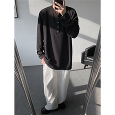 肌理感条纹长袖T恤大码纯色简约打底衫亨利领内搭上衣LT1002特P32，男装T恤，电商B215