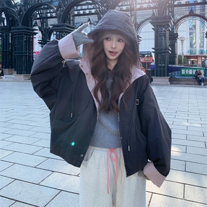 撞色拼接连帽加厚休闲羽绒棉服女冬季2025新款超好看漂亮棉衣棉袄图片