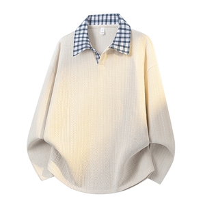 美式假两件格子翻领卫衣潮流宽松polo衫A161-MT-2602-P42，男装卫衣，电商A161