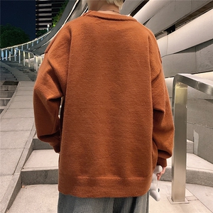 1港风宽松中性情侣潮流纯色大码M-5XL毛衣男外套7979P45加绒P55图片